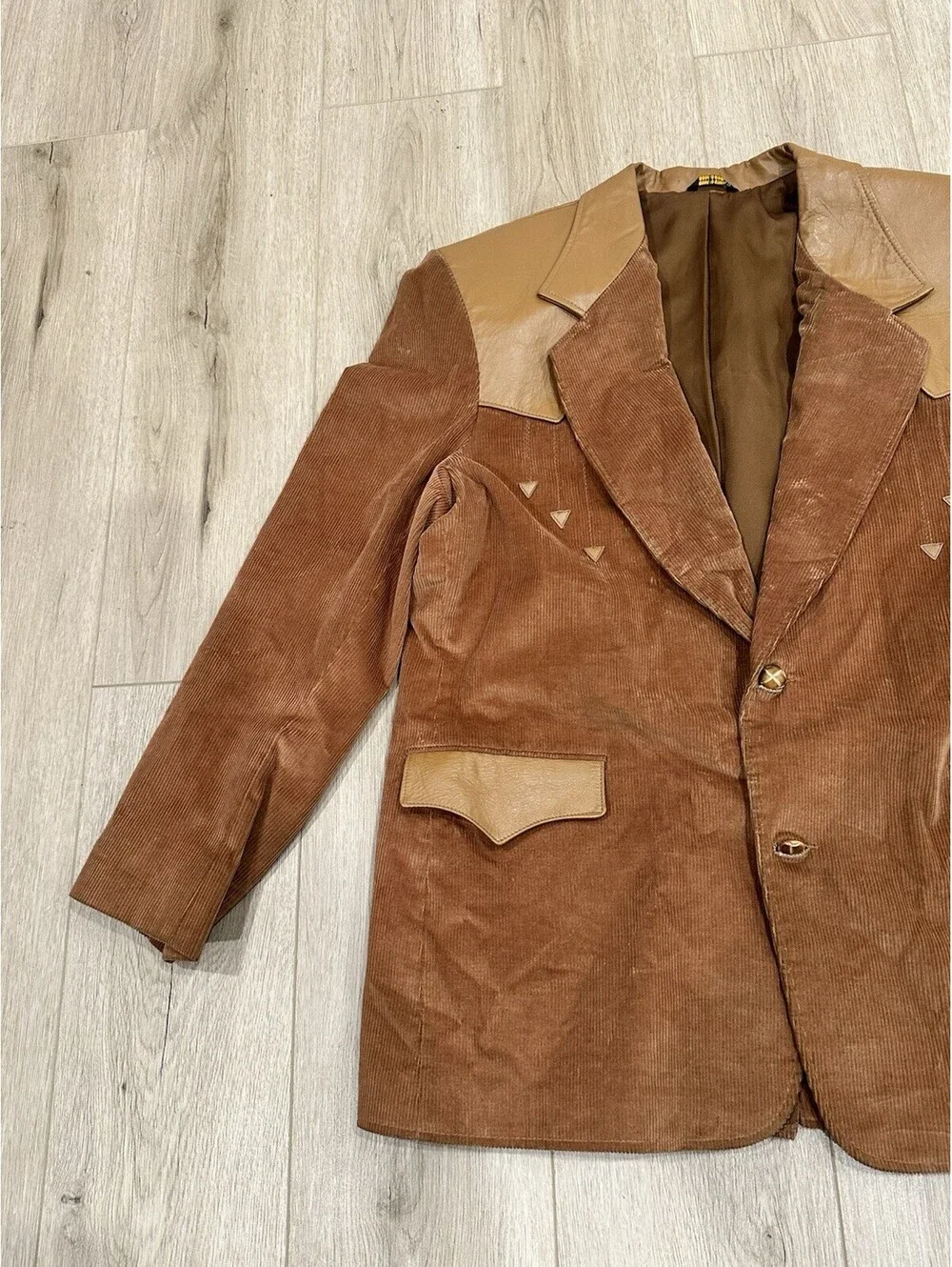 VTG Pioneer Wear Brown Corduroy Leather Cowboy Blazer Jacket Rockabilly Sz 48